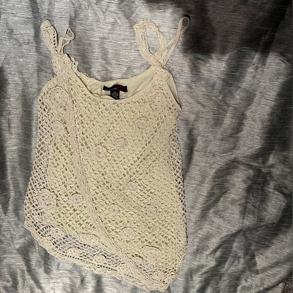 Ideology Ivory crochet lined top S